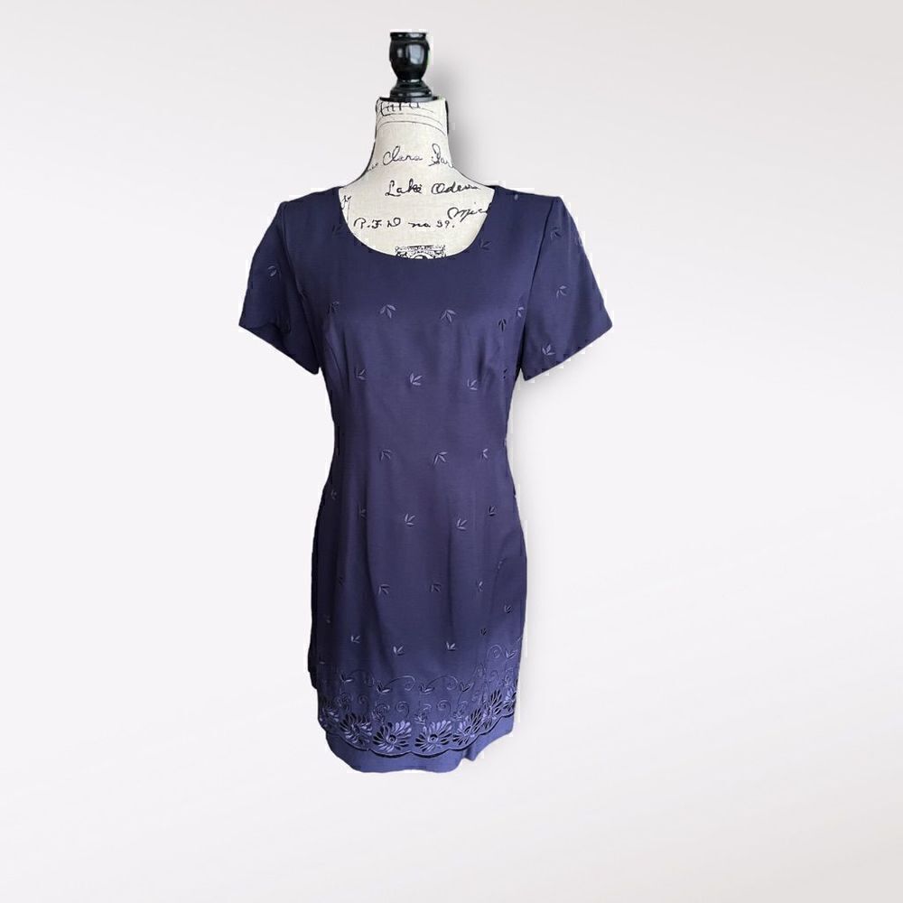 Plaza South 90’s Deep Purple Short Sleeve A-line Dress with Embroidery Size 10